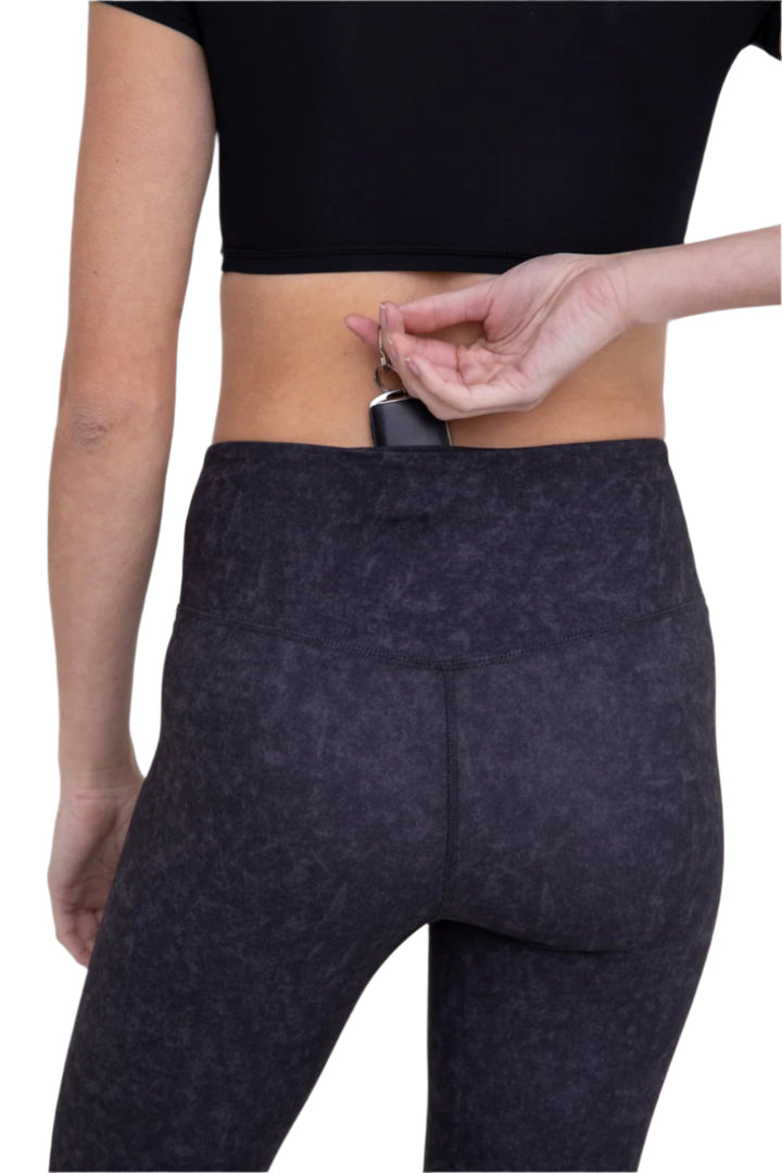 Mono B Muted Watercolor Flared Legging - Black - Back Rear View