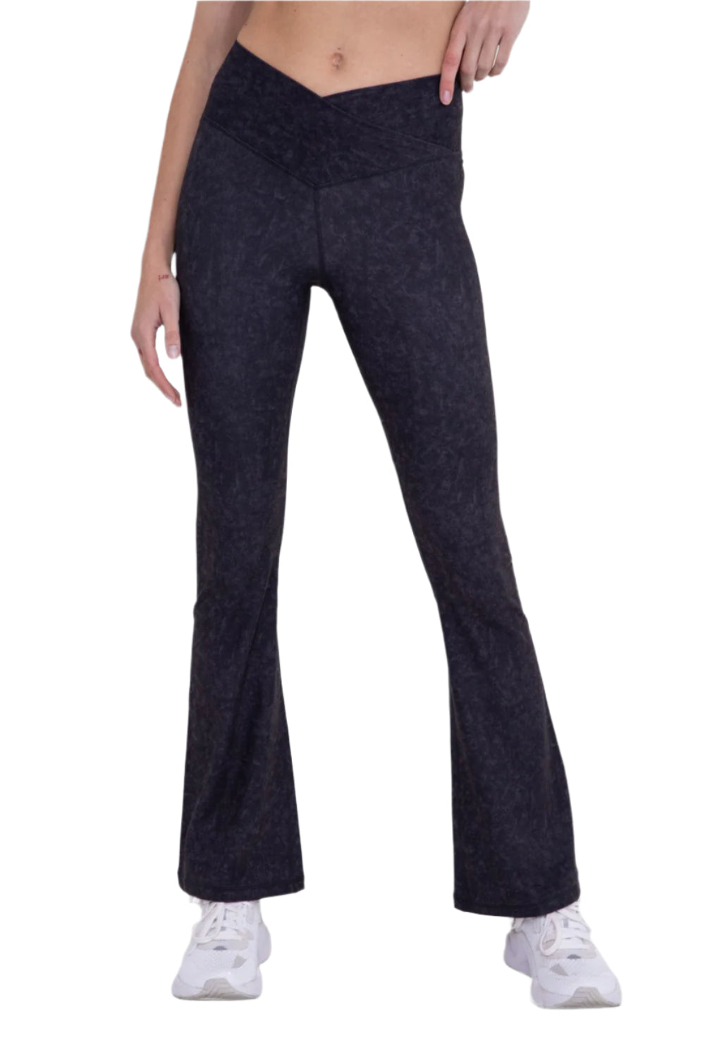 Mono B Muted Watercolor Flared Legging - Black - Front View