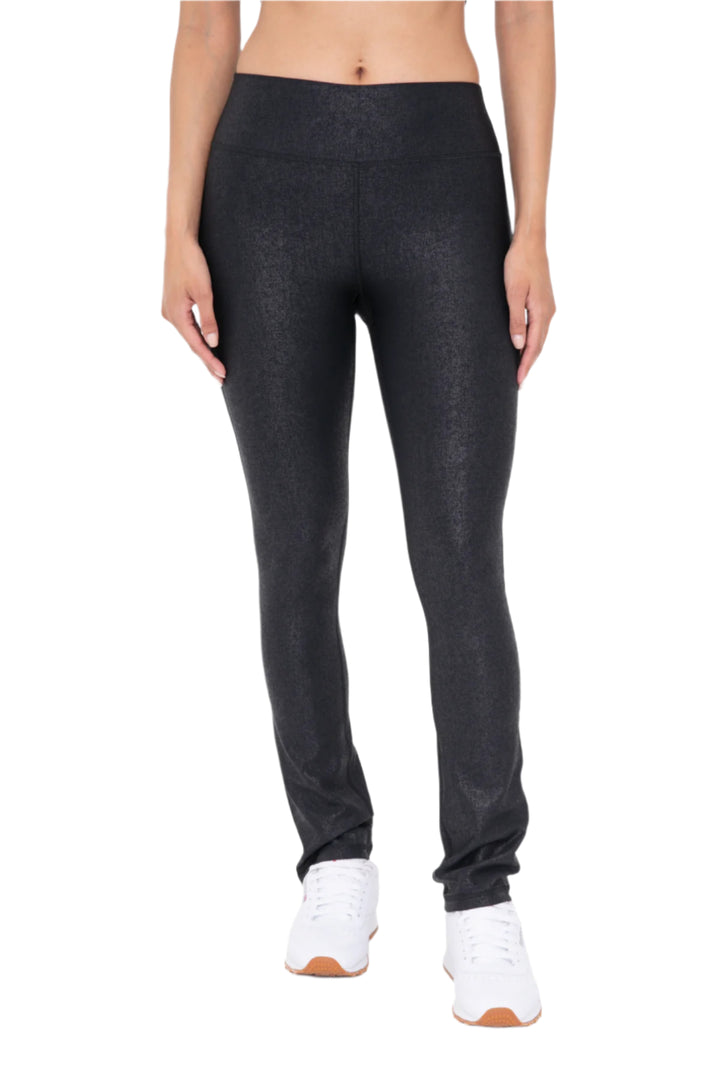 Mono B Faux Leather Foil Bootcut Legging - Black - Front View