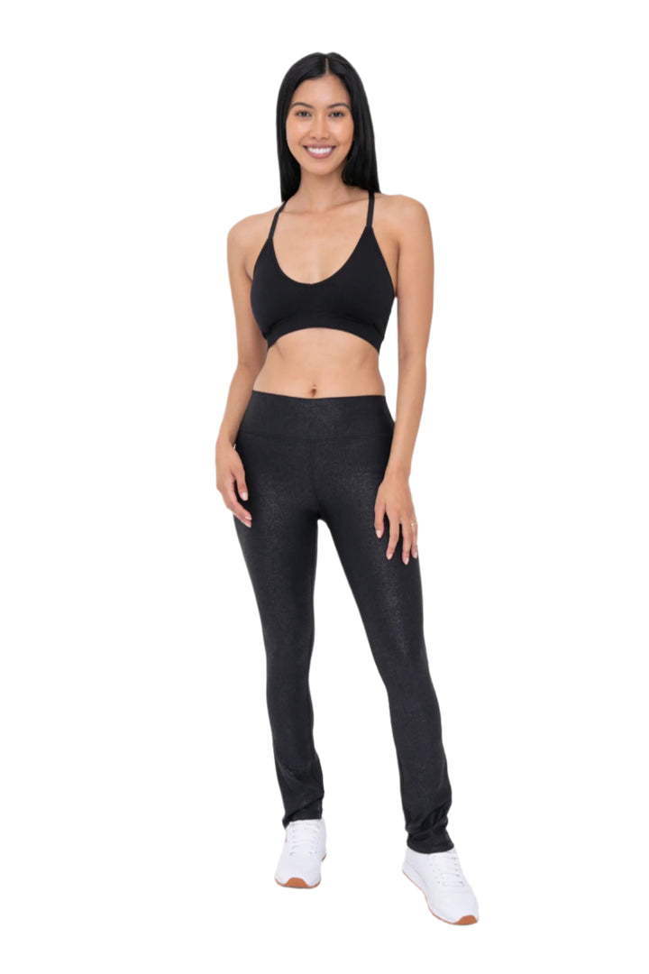 Mono B Faux Leather Foil Bootcut Legging - Black - Front Full View