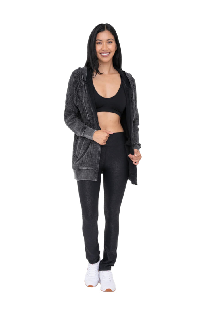 Mono B Faux Leather Foil Bootcut Legging - Black - Front Full View2