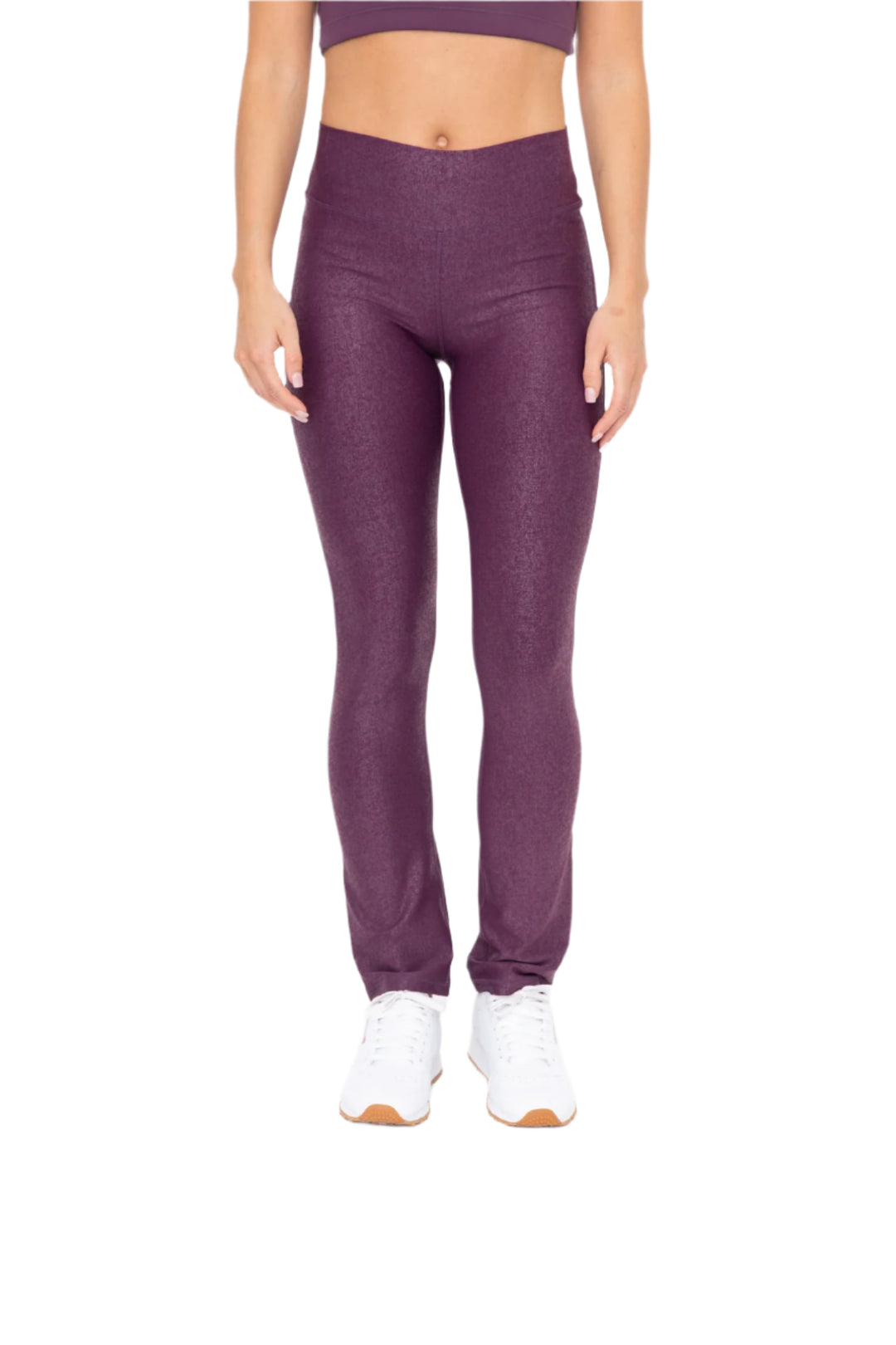 Mono B Faux Leather Foil Bootcut Legging - Burgundy - Front View