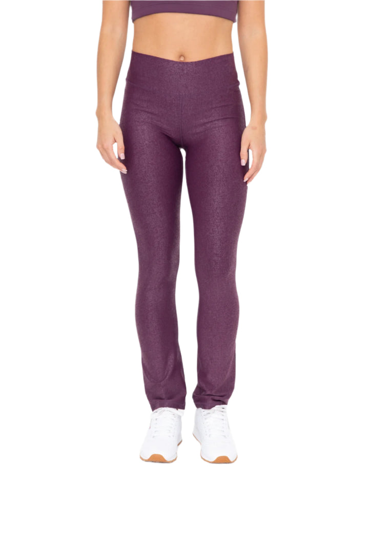 Mono B Faux Leather Foil Bootcut Legging - Burgundy - Front View