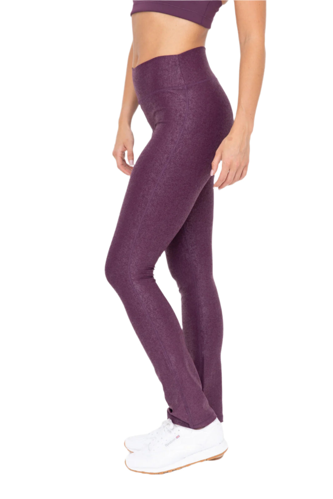 Mono B Faux Leather Foil Bootcut Legging - Burgundy - Side View