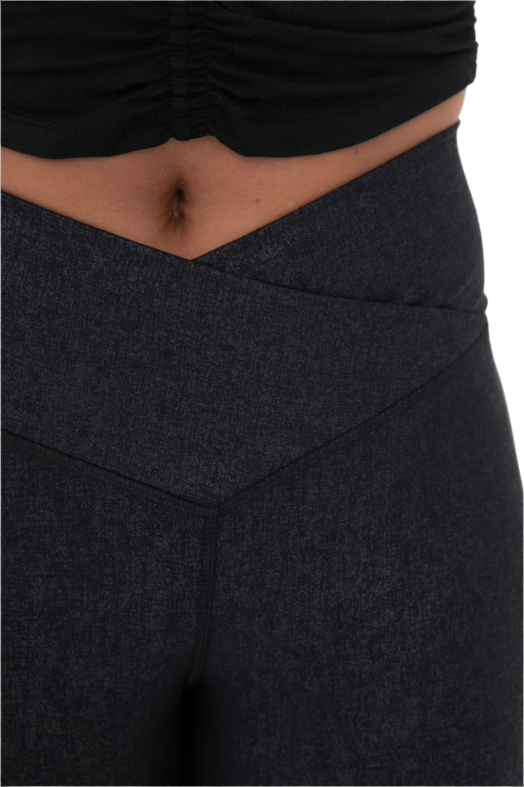 Mono B Leather Look Crossover Flared Legging - Black - Rear View