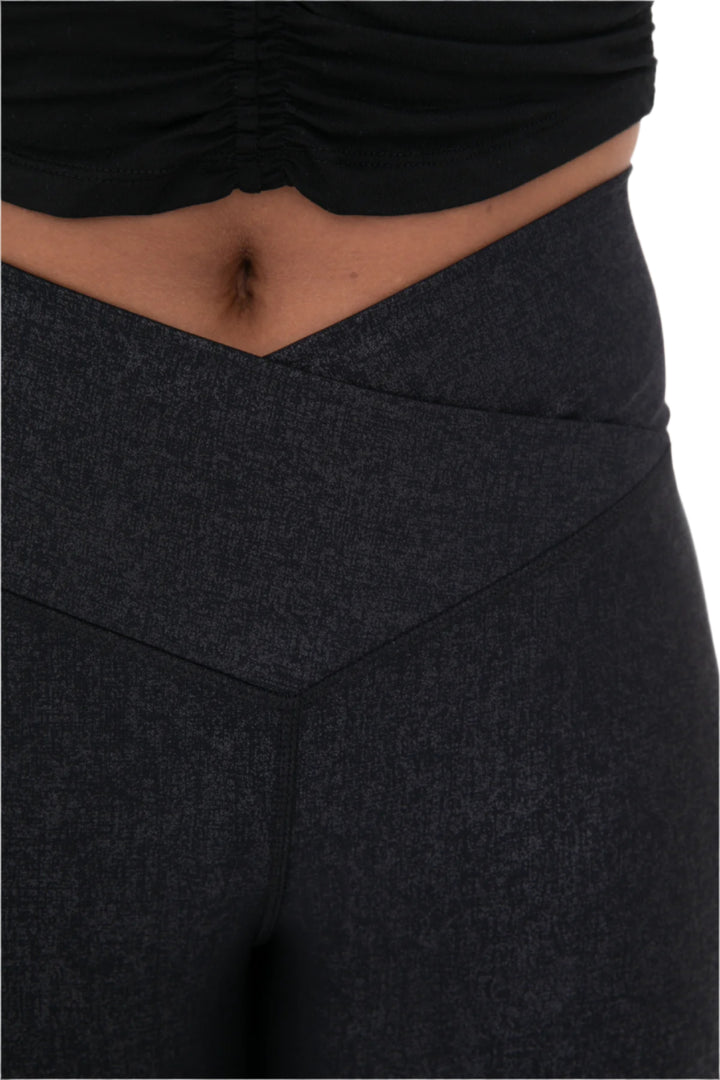 Mono B Leather Look Crossover Flared Legging - Black - Rear View