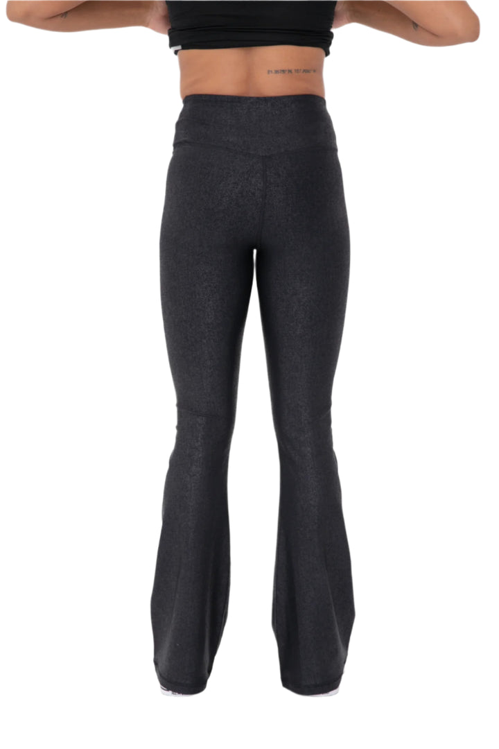 Mono B Leather Look Crossover Flared Legging - Black - Back View