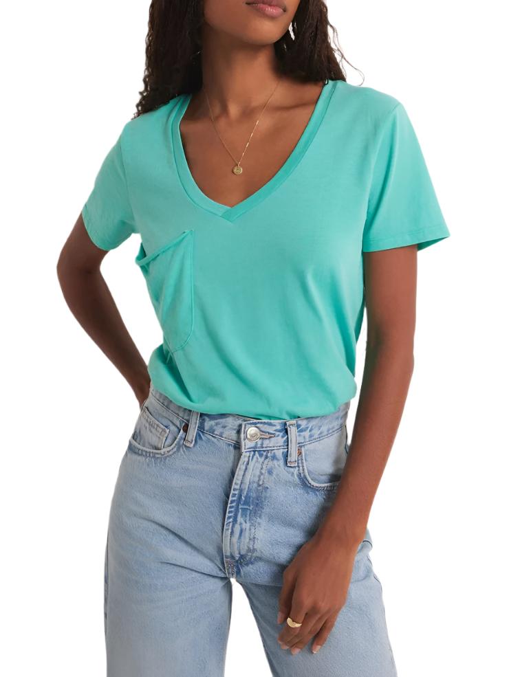 Z Supply V Neck Pocket Tee - Cabana Green - Front View