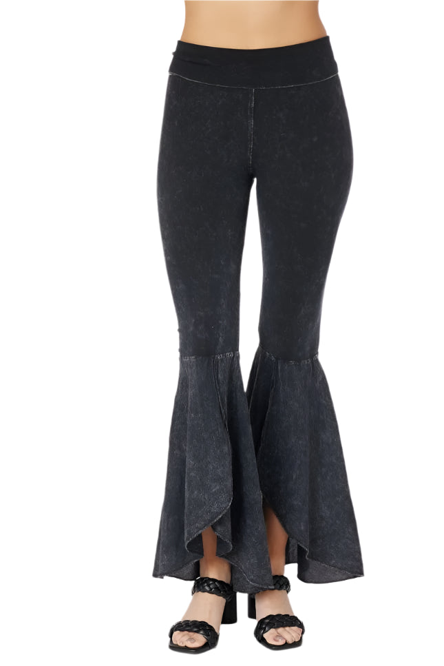 T-Party Mineral Wash Tulip Flair Bottom Pant - Black - Front View