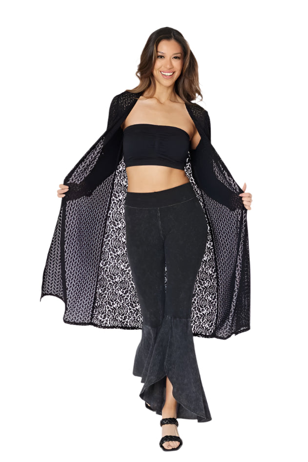 T-Party Mineral Wash Tulip Flair Bottom Pant - Black - Front Full View