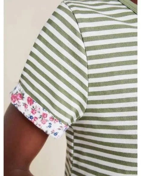 TLA Ringer Stripe Rolled Up Short Sleeve Tee - Green White Stripe - Rear View