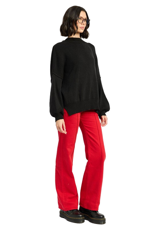 EMORY PARK OVER FITTED LONG SLEEVE SWEATER TOP - Black - Side Full View