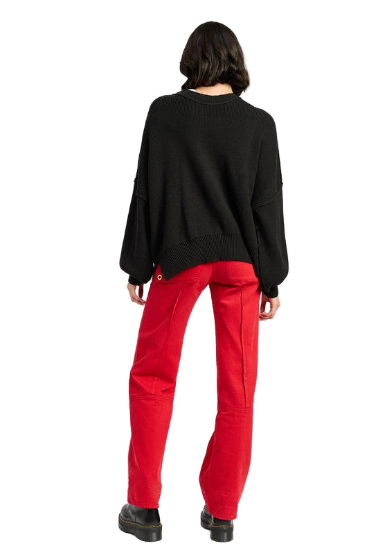 EMORY PARK OVER FITTED LONG SLEEVE SWEATER TOP - Black - Back Full View