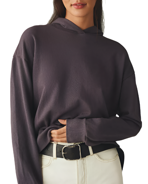 TLA Crop Hoodie Oversized - Charcoal Grey - Front View