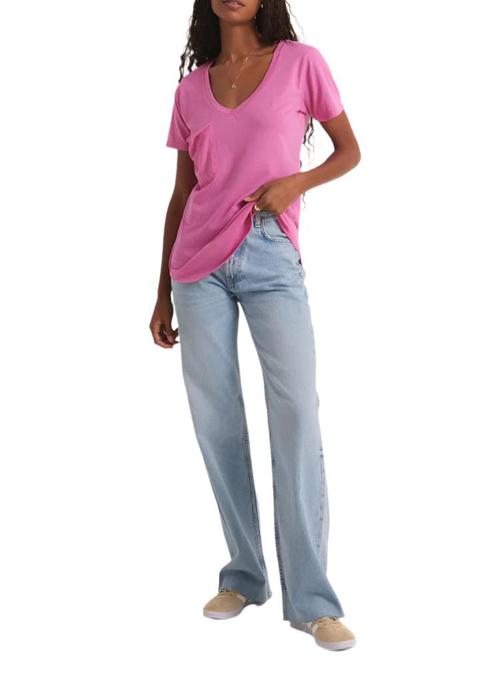 Z Supply V Neck Pocket Tee - Heartbreaker Pink - Front Full View