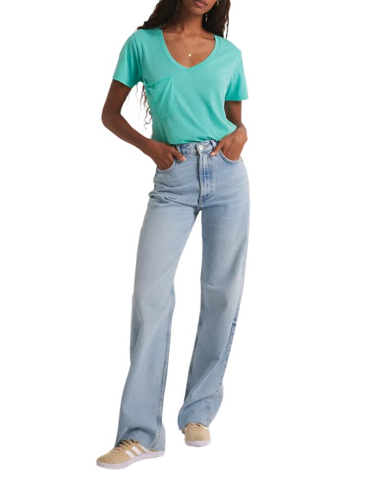 Z Supply V Neck Pocket Tee - Cabana Green - Front View