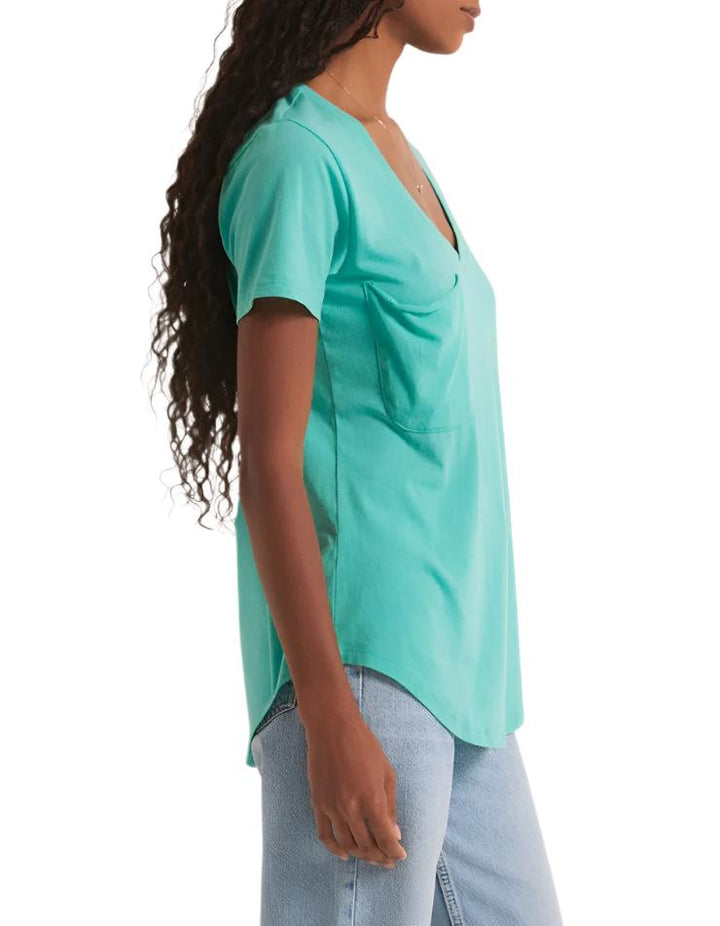 Z Supply V Neck Pocket Tee - Cabana Green - Side View
