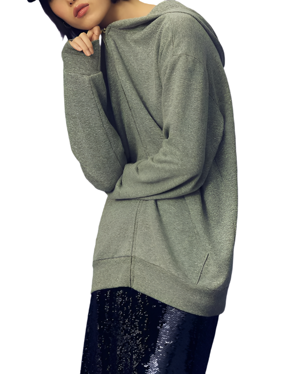 TLA Oversized Zip Up Hoodie - Heather Grey - Side View