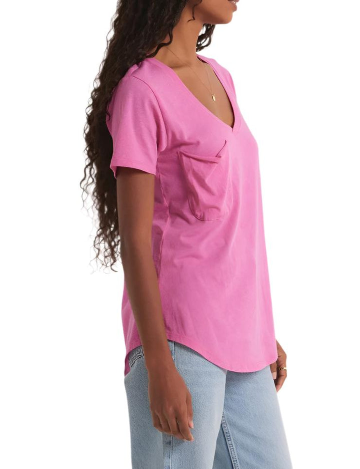 Z Supply V Neck Pocket Tee - Heartbreaker Pink - Side View