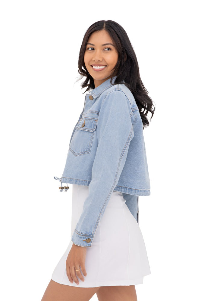 Mono B Crop Denim Jacket KJ11340 - Medium Wash Denim - Side View