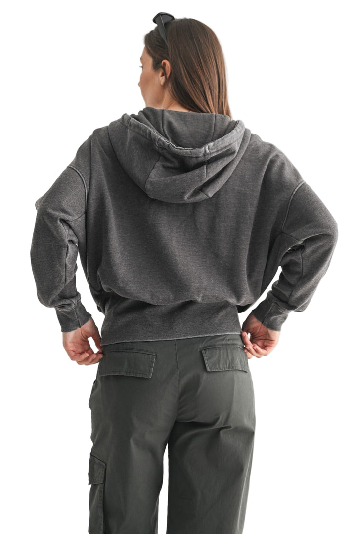 Mono B Fleece Hoodie Jacket - Black - Back View