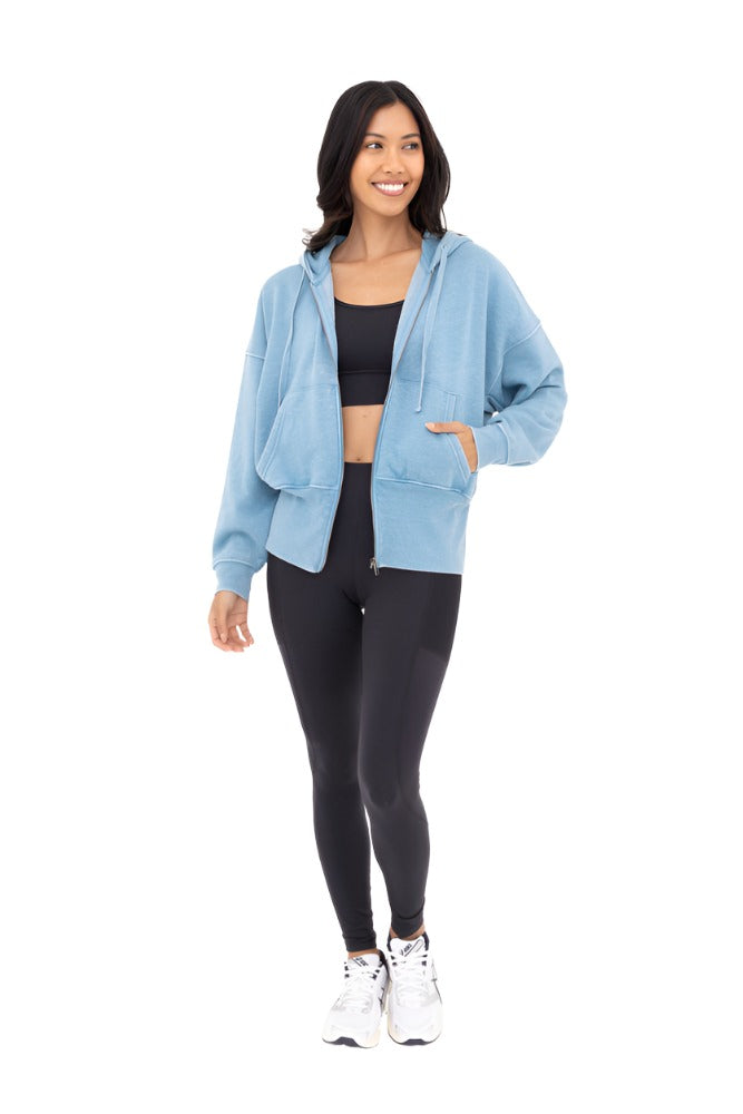 Mono B Fleece Hoodie Jacket KJ11571 Blue Jay - Blue Jay - Front Full View