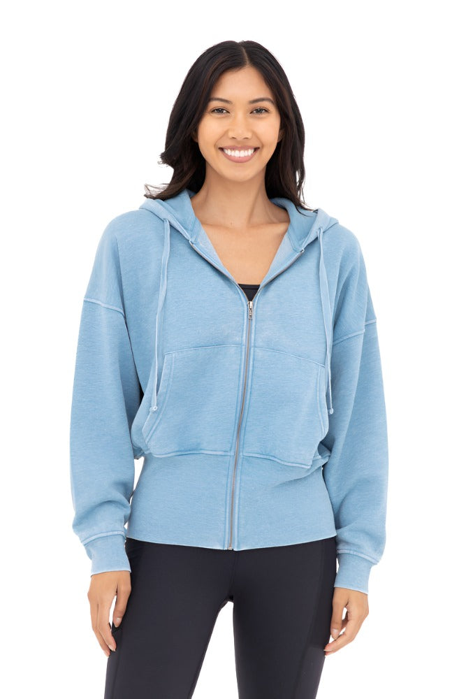 Mono B Fleece Hoodie Jacket KJ11571 Blue Jay - Blue Jay - Front View
