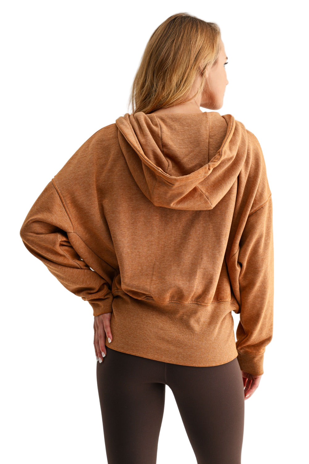 Mono B Fleece Hoodie Jacket - Burnt Amber - Back View