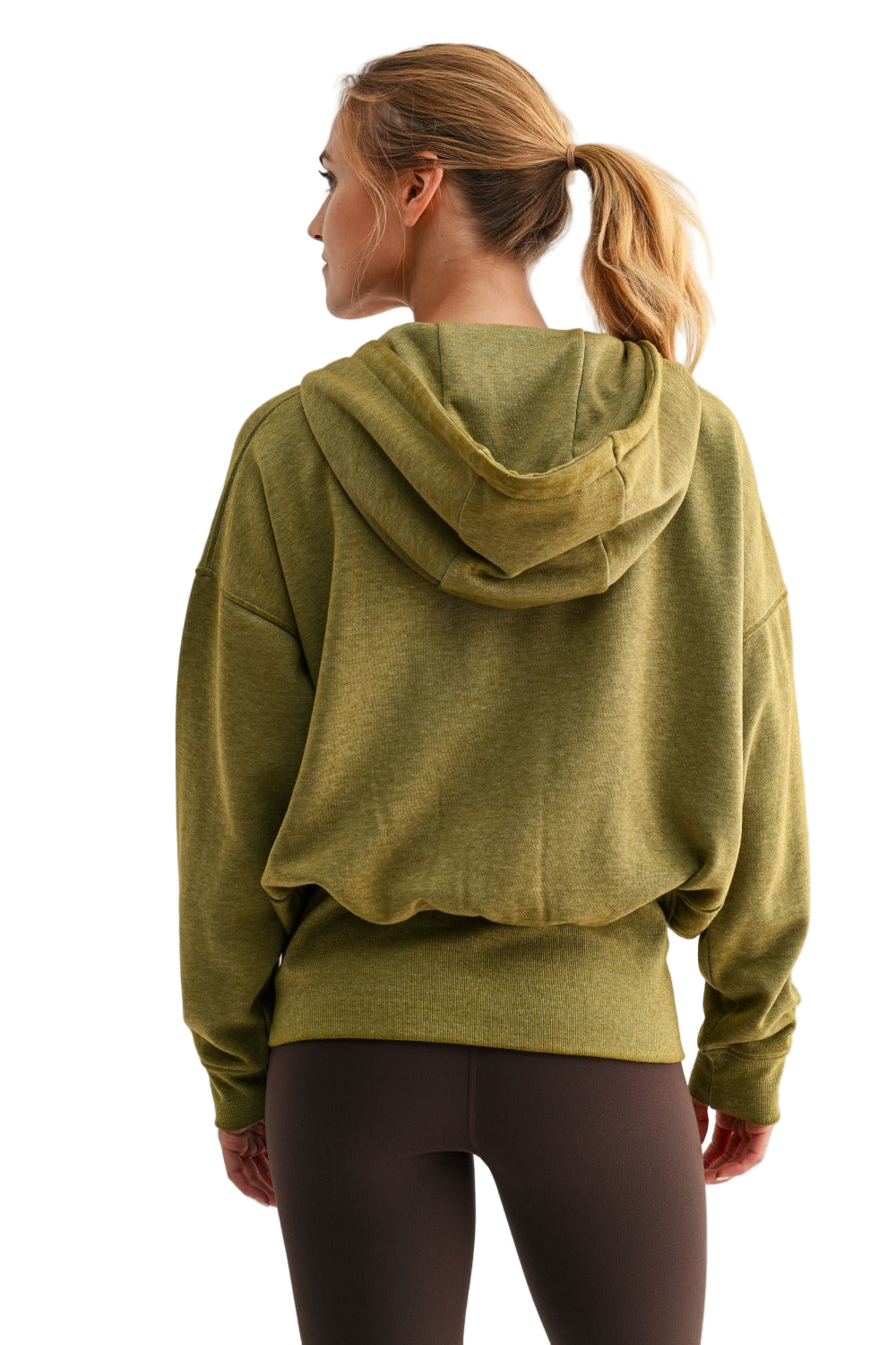 Mono B Fleece Hoodie Jacket - Camo Green - Back View