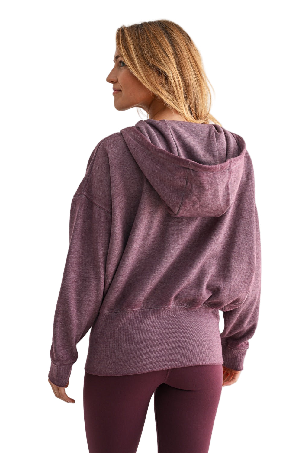 Mono B Fleece Hoodie Jacket - Dark Plum - Back View