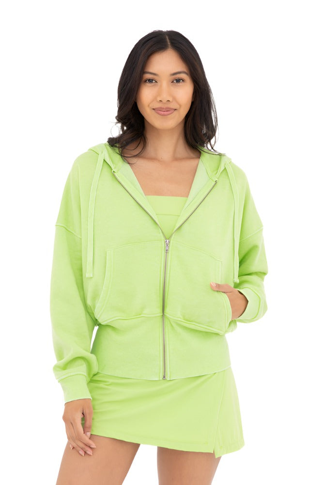 Mono B Fleece Hoodie Jacket KJ11571 Green Glow - Green Glow - Front View