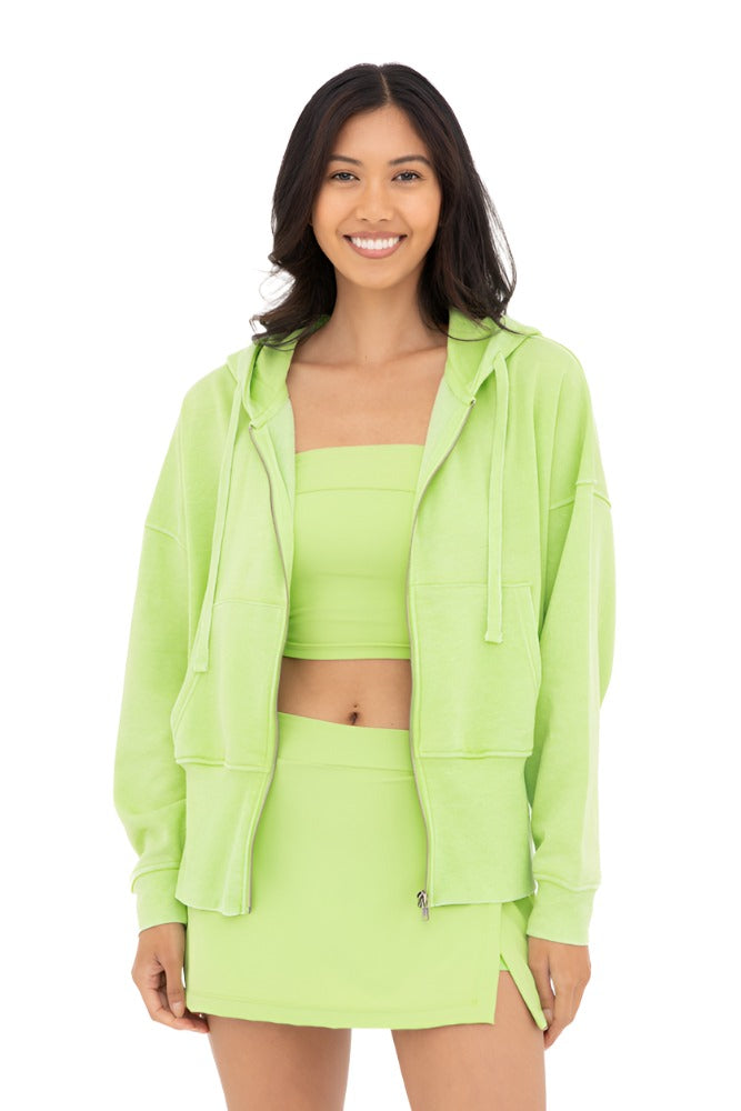 Mono B Fleece Hoodie Jacket KJ11571 Green Glow - Green Glow - Front View2