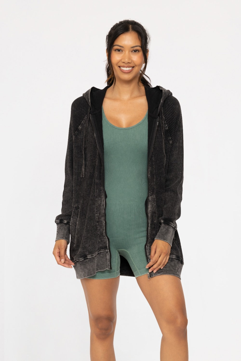 Mono B Thermal Oversized Zip Up Hooded Jacket KJ12071