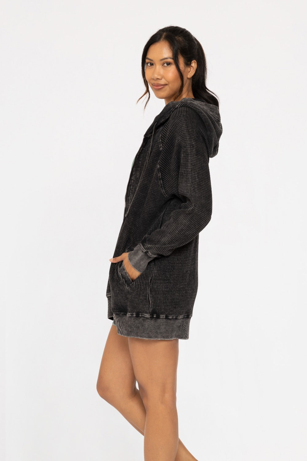 Mono B Thermal Oversized Zip Up Hooded Jacket KJ12071
