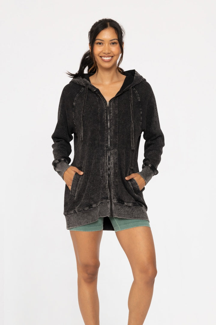Mono B Thermal Oversized Zip Up Hooded Jacket KJ12071