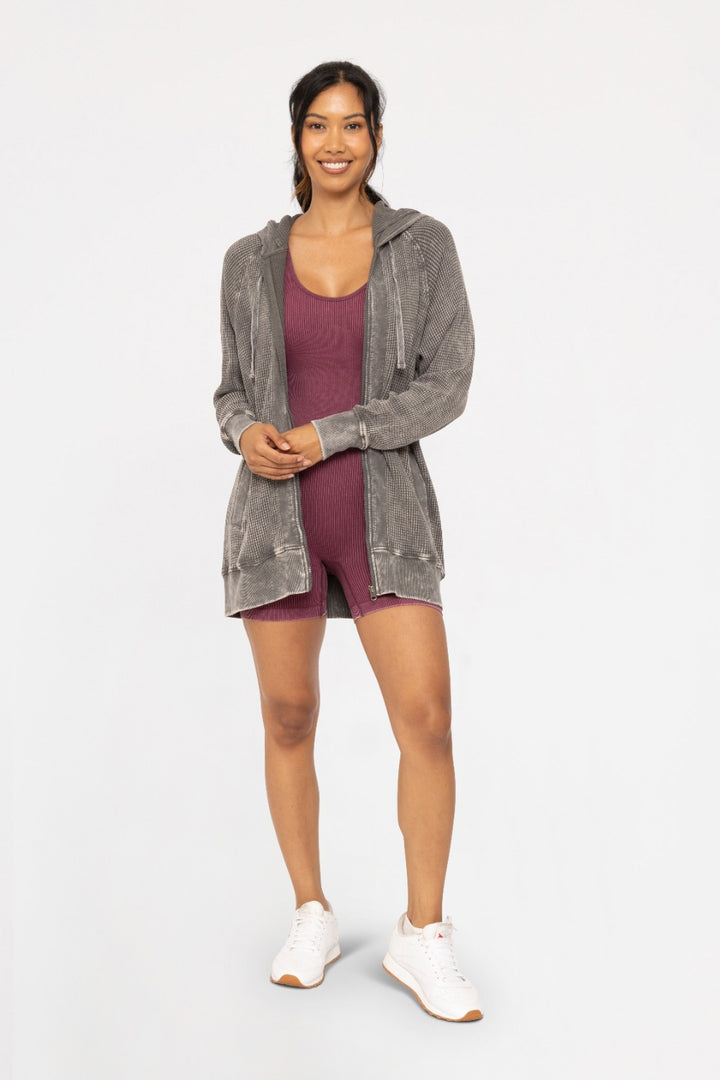 Mono B Thermal Oversized Zip Up Hooded Jacket KJ12071