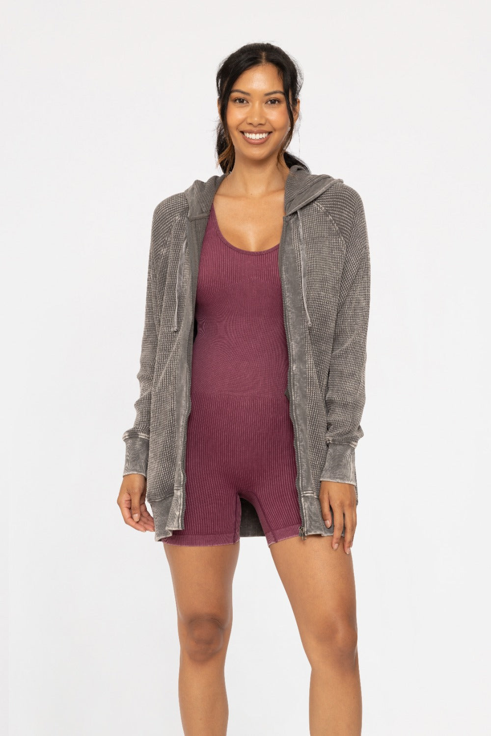 Mono B Thermal Oversized Zip Up Hooded Jacket KJ12071