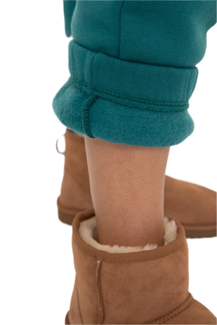 Mono B Fleece Billow Banded Bottom Sweat Pants - Blue Palm - Rear View