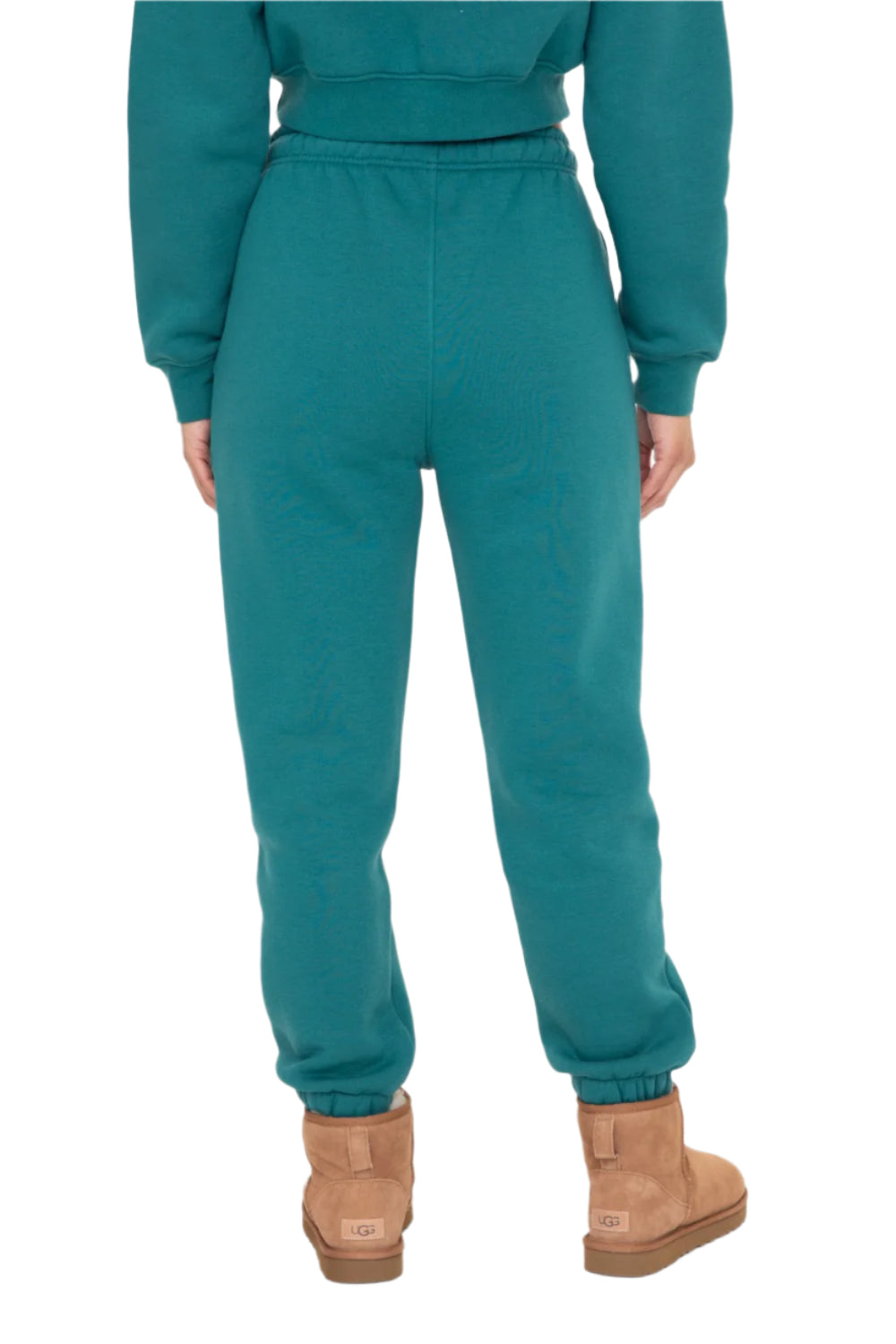 Mono B Fleece Billow Banded Bottom Sweat Pants - Blue Palm - Back View