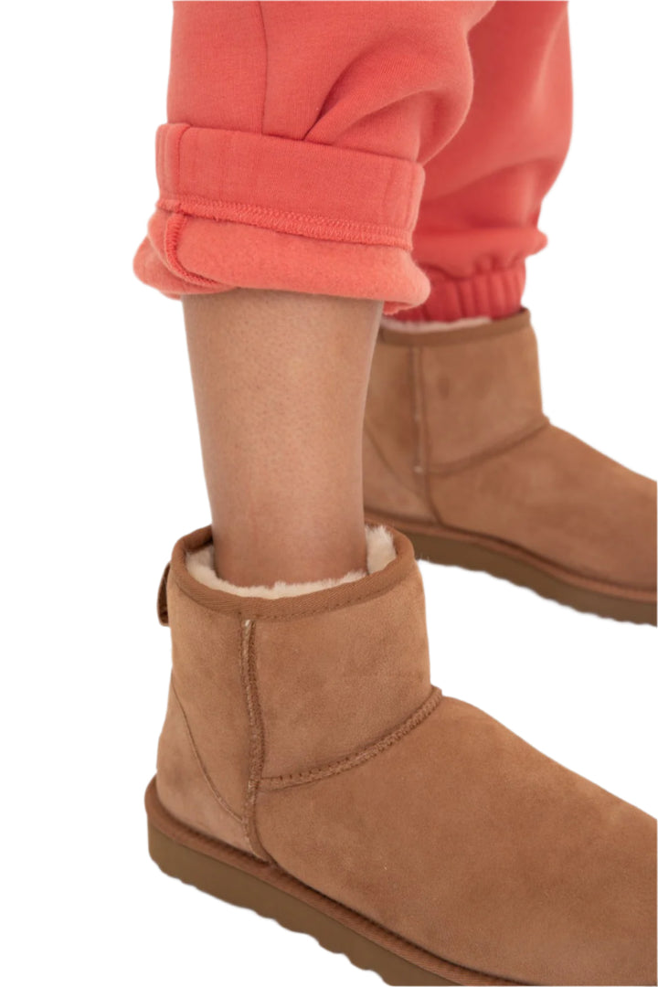 Mono B Fleece Billow Banded Bottom Sweat Pants - Winter Coral - Rear View