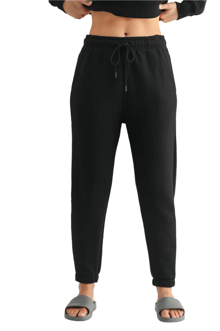 Mono B Fleece Billow Banded Bottom Sweat Pants KP11620 Black