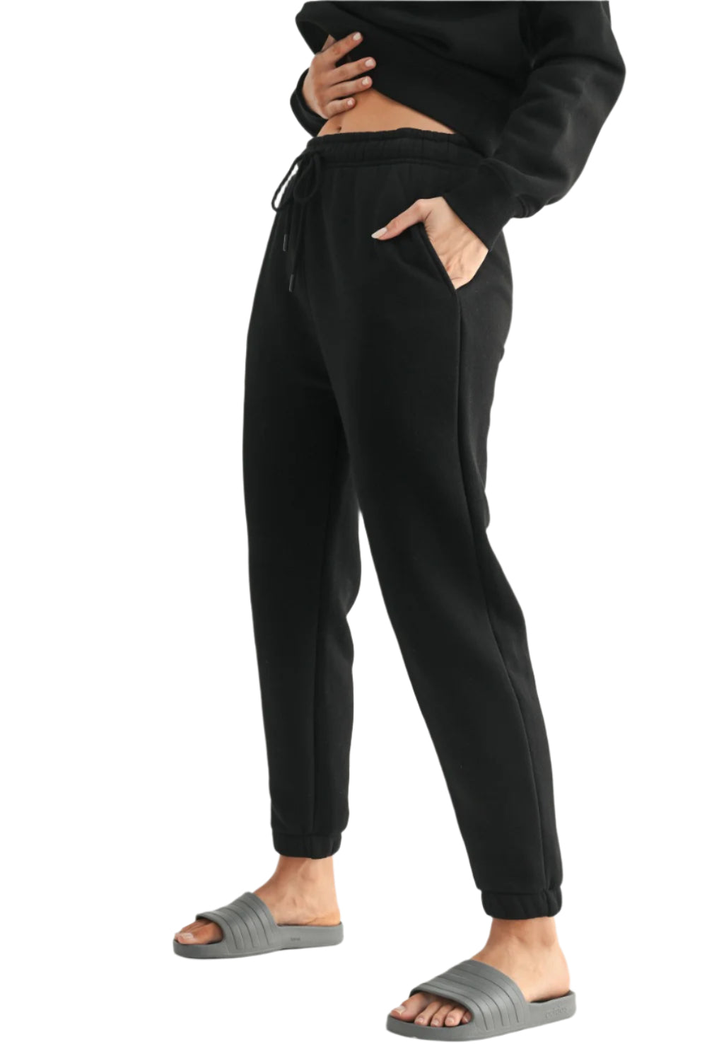 Mono B Fleece Billow Banded Bottom Sweat Pants KP11620 Black
