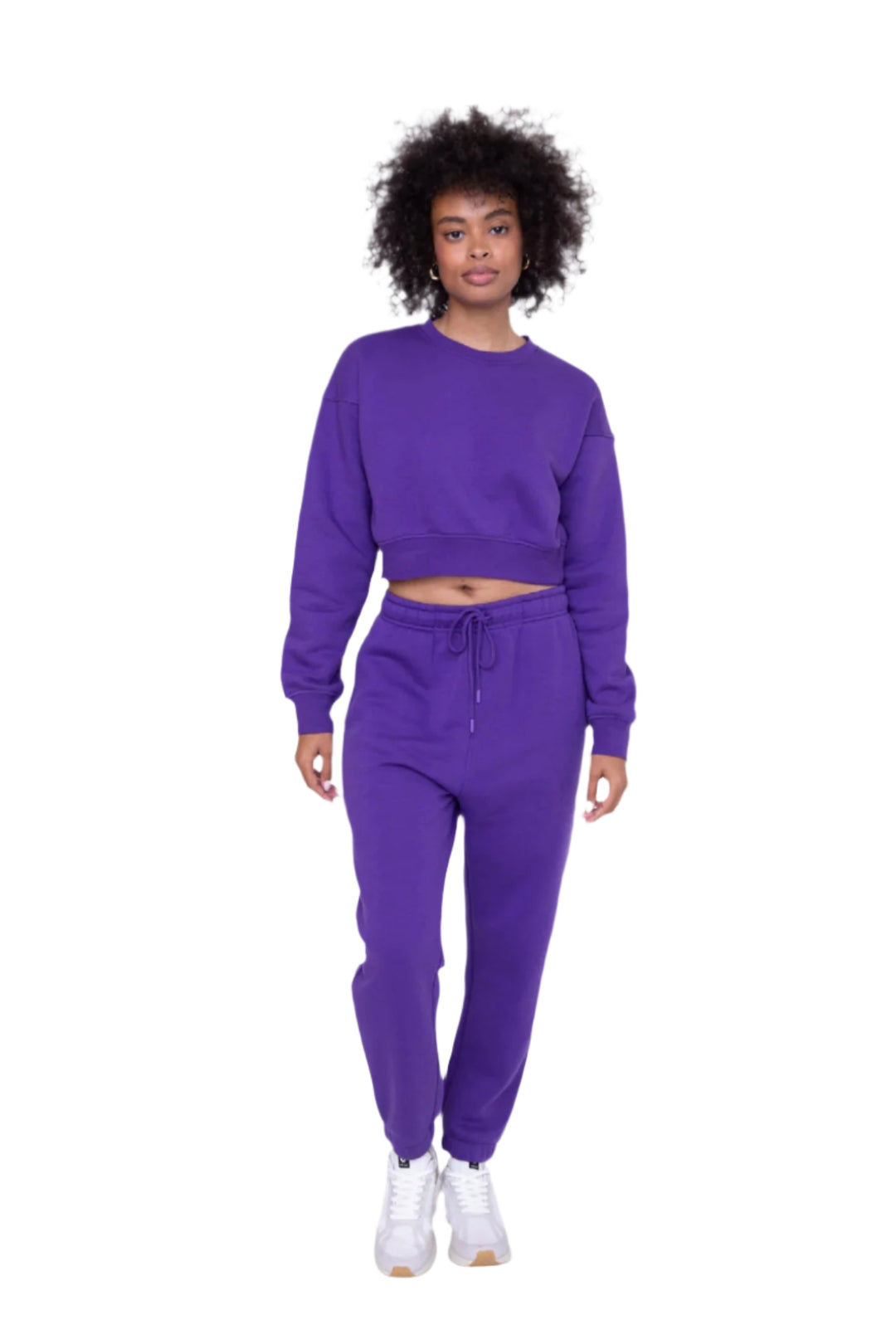 Mono B Fleece Billow Banded Bottom Sweat Pants - Royal Purple - Front Full View