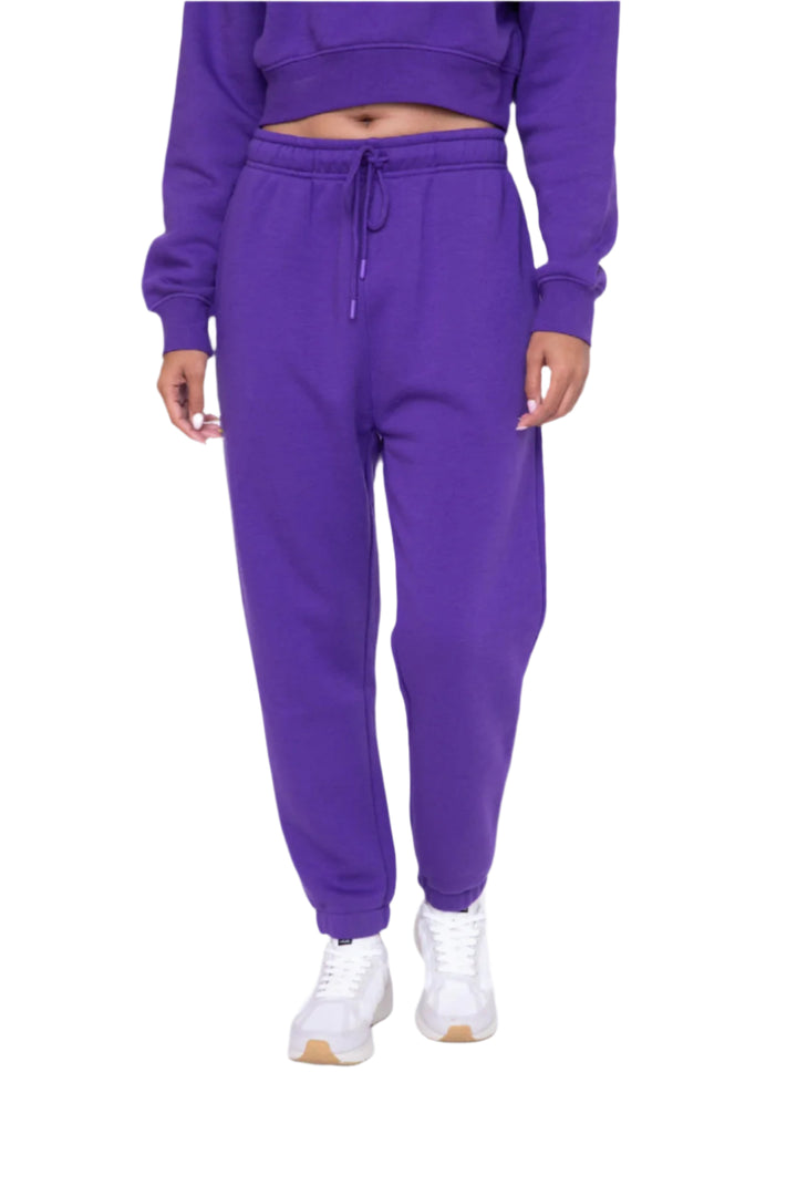 Mono B Fleece Billow Banded Bottom Sweat Pants - Royal Purple - Bottom View