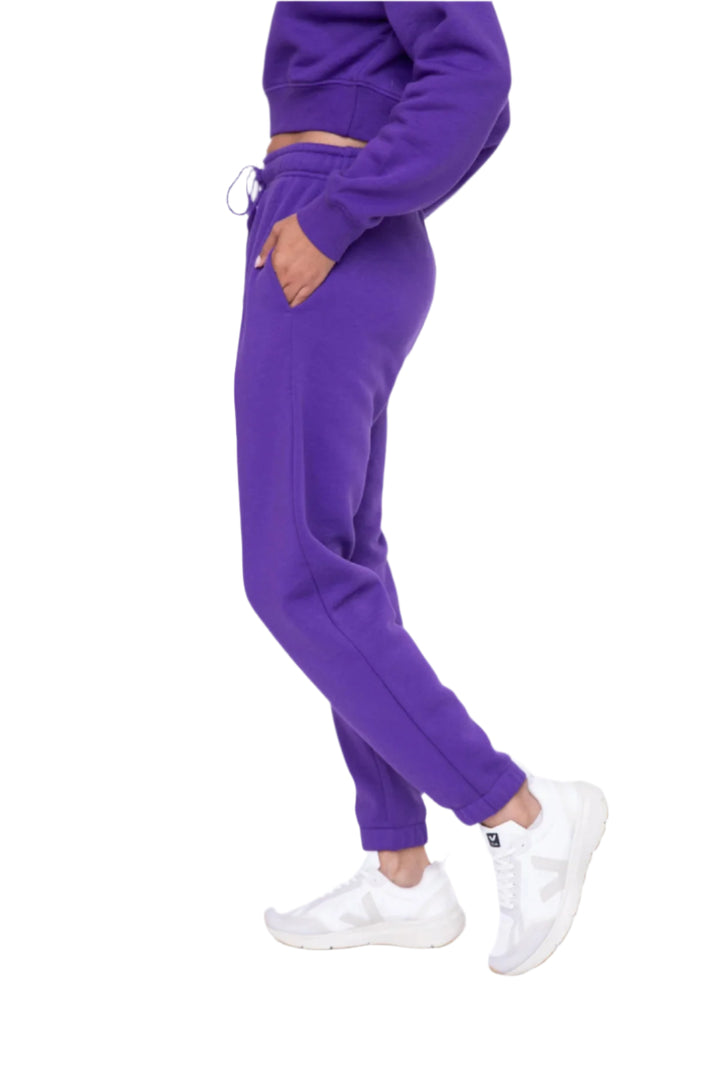Mono B Fleece Billow Banded Bottom Sweat Pants - Royal Purple - Side View