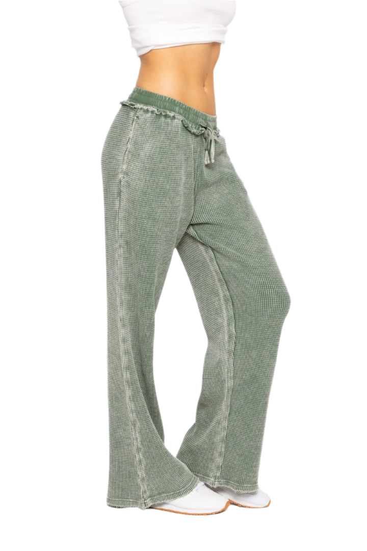Mono B Distressed Mineral-Washed Pants - Dark Basil - Side View