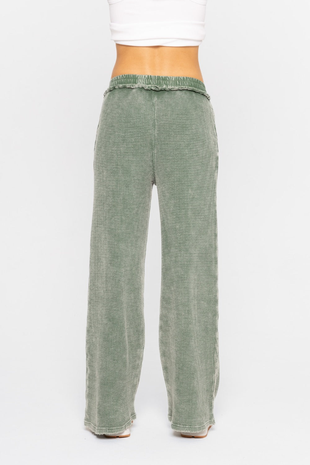 Mono B Distressed Mineral-Washed Pants - Dark Basil - Back View