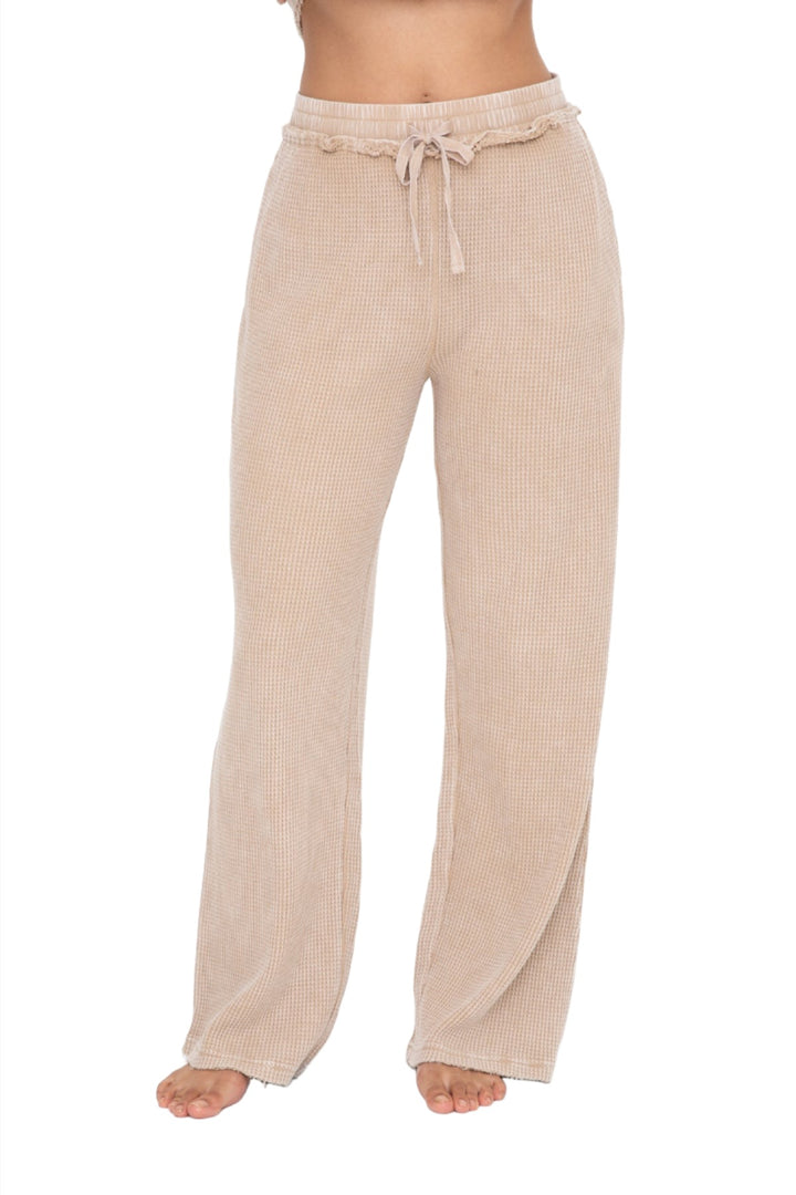 Mono B Distressed Mineral-Washed Pants KP11923 - Taupe - Front View