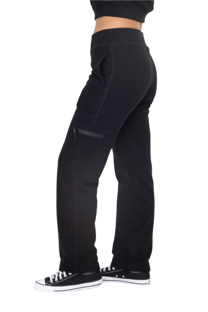 Mono B Brushed Fleece Cargo Lounge Pants - Black - Side View