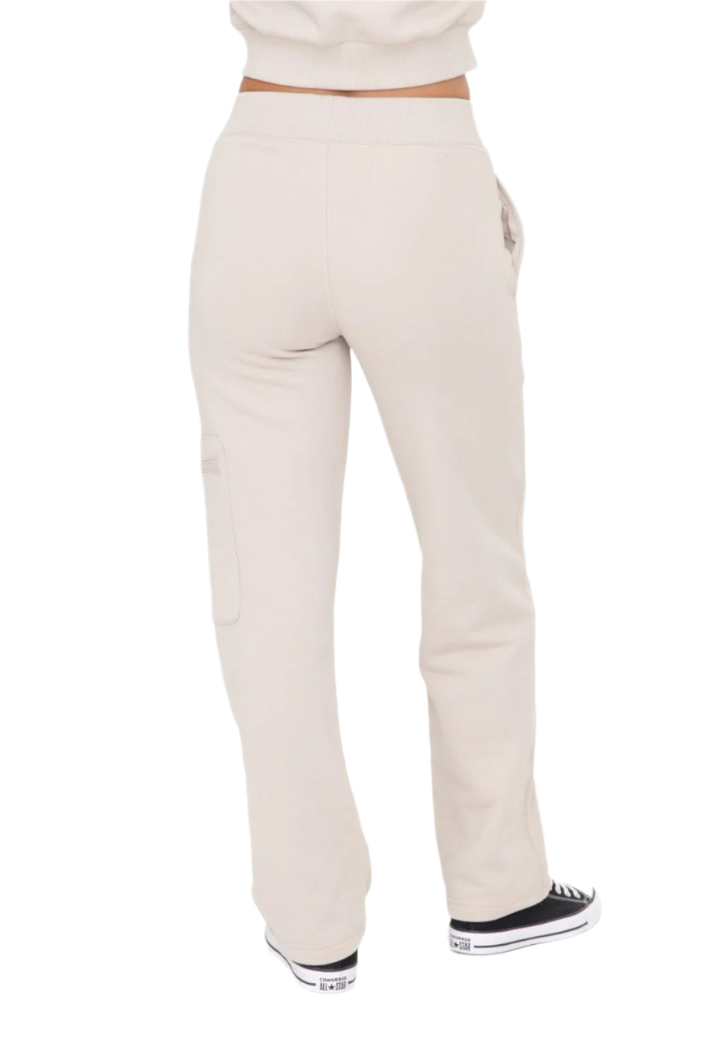 Mono B Brushed Fleece Cargo Lounge Pants - Taupe - Back View